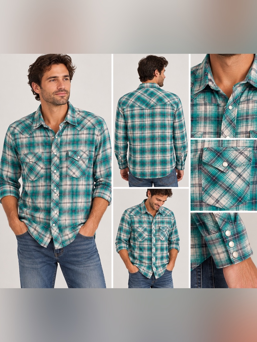 Wrangler Men’s XL Green Plaid Western Pearl Snap Flannel Shirt